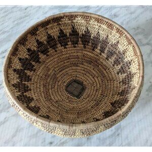 Vintage Hand Coiled Tightly Woven Bowl Grass Straw Basket Bowl Home Décor 10*6"